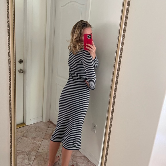 MASSIMO DUTTI sz XS Cotton Midi Sweater Dress Striped Navy Blue and light Grey - Picture 2 of 6